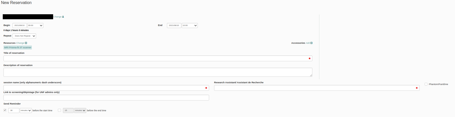 reservation form